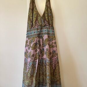 Sundance Backless Paisley Halter Dress in Pink, Olive & Teal